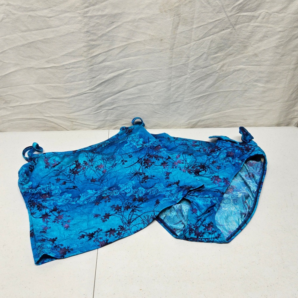 Athena Collection Tankini Set Women 10/12 Blue Purple Botanical Vintage 90s‎ Tie
